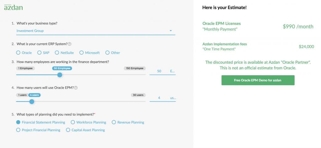 Oracle EPM Pricing Calculator